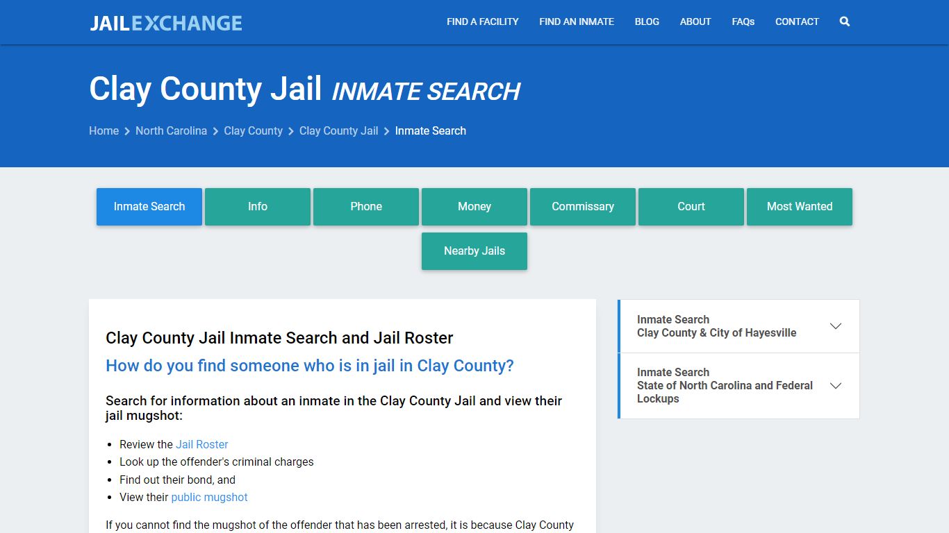 Inmate Search: Roster & Mugshots - Clay County Jail, NC